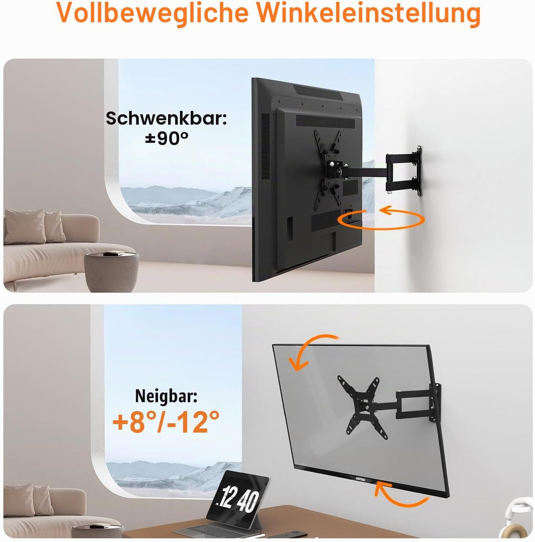 GRIFEMA TV Wandhalterung für 13-43 Zoll Bildschirme, 360° Schwenkbare Neigbare und Ausziehbar TV Mou