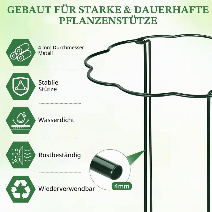 COZCLAM 10 Stück Pflanzenstütze 25 x 60 cm, 4 mm Metall Staudenhalter Halbkreis Wellenform, Pflanzst