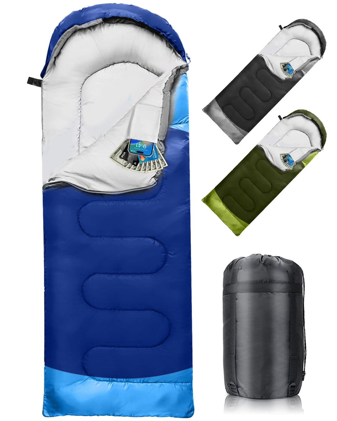 Schlafsack 3-4 Jahreszeiten, Outdoor Wasserdicht Ultraleicht Deckenschlafsack mit Innentasche für Er