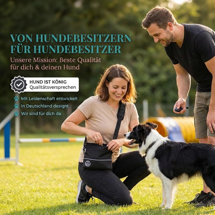 HUND IST KÖNIG® Leckerlietasche für Hunde mit Einhand-Magnet-Verschluss, 2 Zip-Fächer, herausnehmbar
