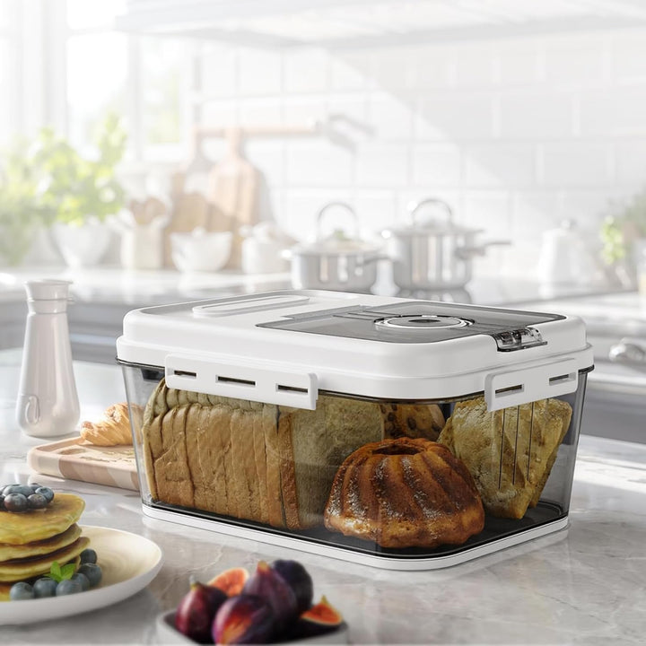 Brotkasten PET mit Zeitrad, Brotbox für Küche Weiss 29 x 19 cm | Datumsrad hilft beim Überblick; kom