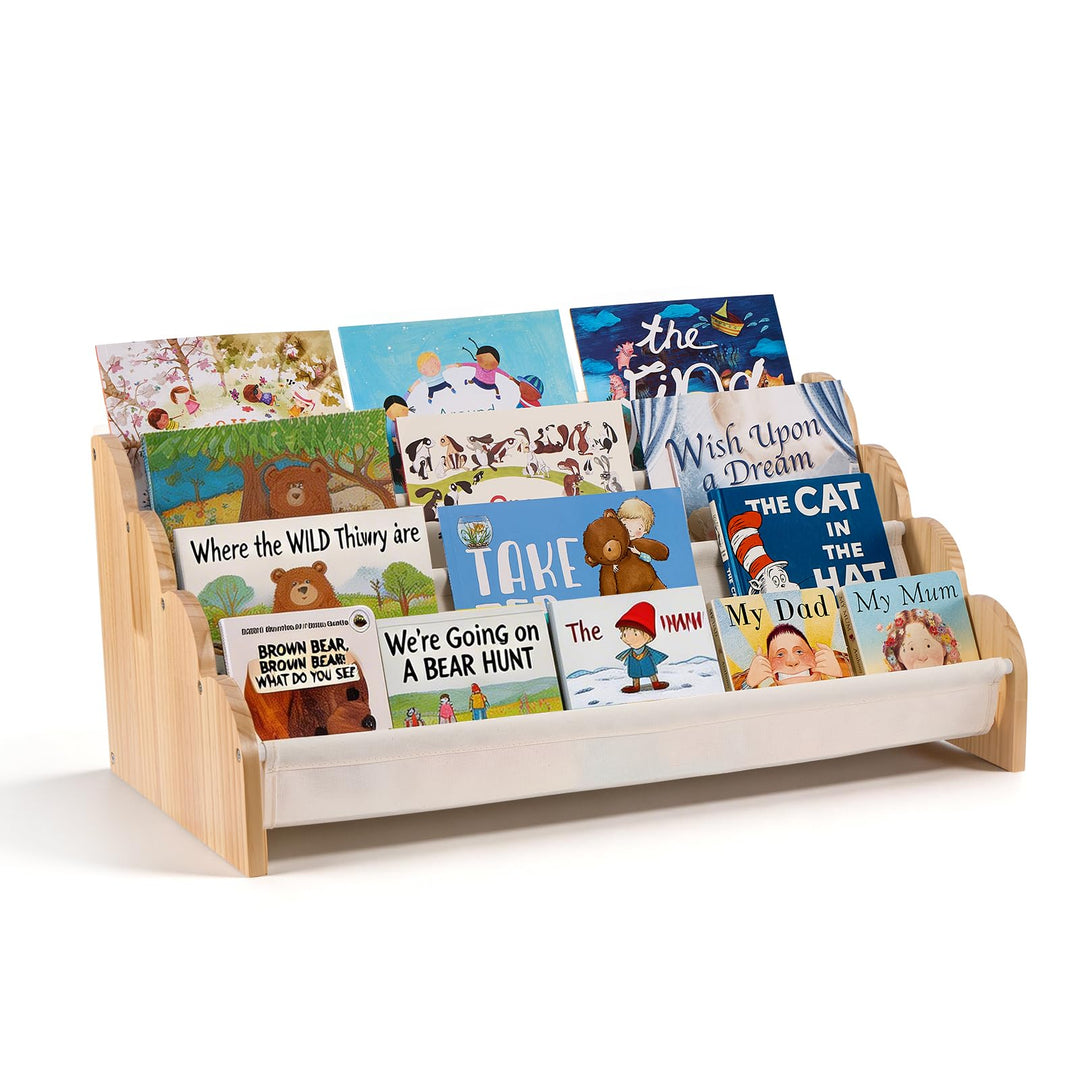 Puricon 4-stufiges Kinderbücherregal, Kinderregal Bücher Regal für Kleinkinder mit Tiefenfächern Wel