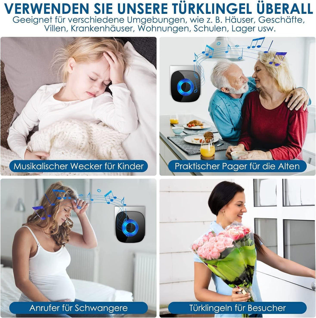 Funkklingel, PHYSEN Türklingel Funk Set, IP55 Funkklingel Aussen Wasserdicht, 400M Reichweite Kabell