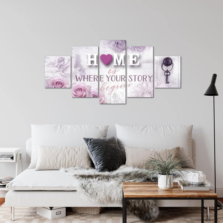 Runa Art Wandbilder Home 5 Teilig Bild auf Vlies Leinwand Deko Wohnzimmer Vintage Türkis Blau 026852