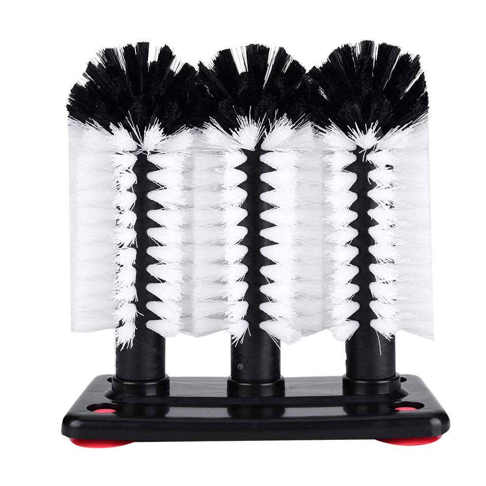 Dreifach-Glasbecher-Waschbürsten, 3 Bürsten Bar Glasbecher-Waschmaschine für Spüle mit Saugnapf-Basi