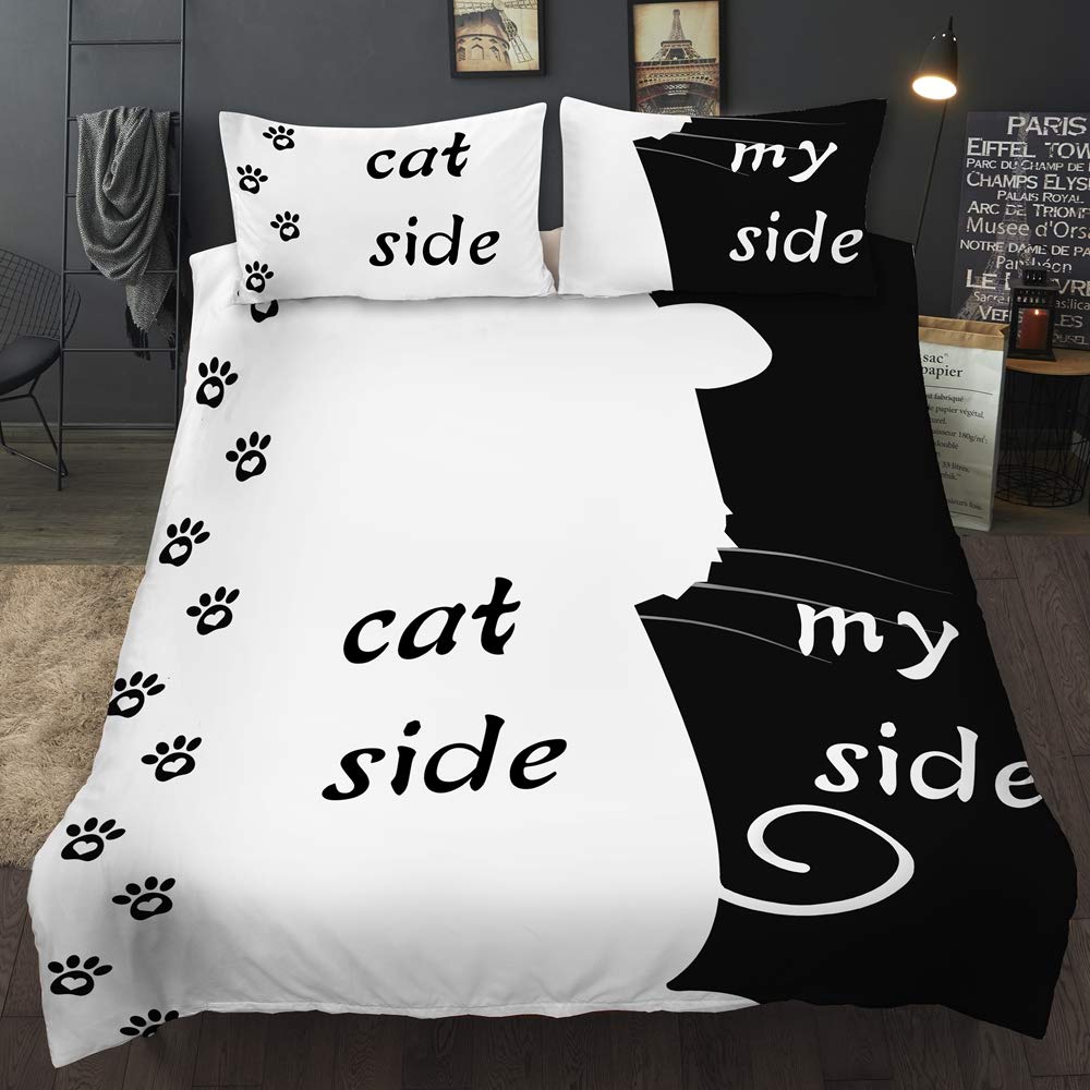 AOXHFNV Bettwäsche-Set aus der Schwarz-Weiss-Serie Dog Side and My Side Motiv Bettbezug Paar Bettwäs