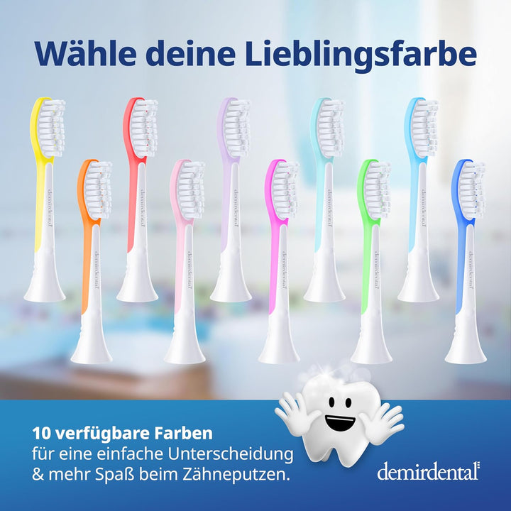 demirdental Kinder Ersatzbürsten passend für Philips Sonicare Kids, Bürstenköpfe ab 7 Jahre, entspri