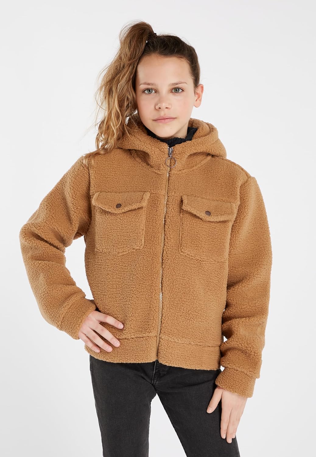 Protest Girls Kapuzenpullover Mit Durchgehendem Reissverschluss PRTMICKY JR 152 Fudge Camel, 152 Fud