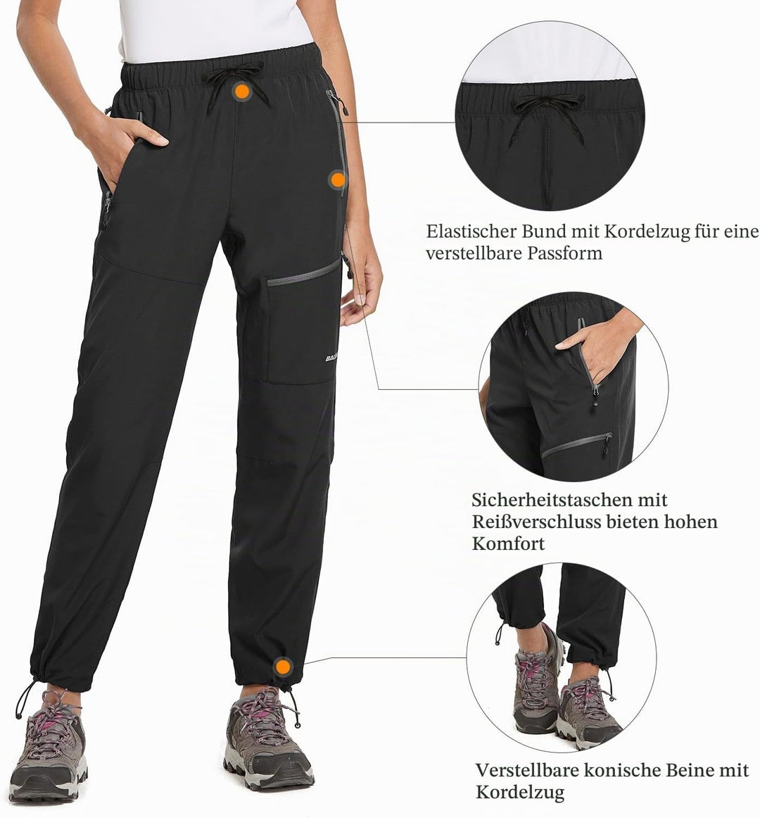 BALEAF Damen Outdoorhose Wanderhose Wasserdicht Schnelltrocknend Leicht Trekkinghose Capris UV Schut