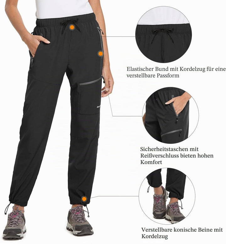 BALEAF Damen Outdoorhose Wanderhose Wasserdicht Schnelltrocknend Leicht Trekkinghose Capris UV Schut