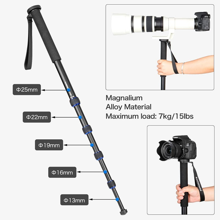 Koolehaoda Kamera Aluminium Einbeinstativ mit klappbarem Stativ,Max. Höhe 168cm K-288+A1, K-288+A1