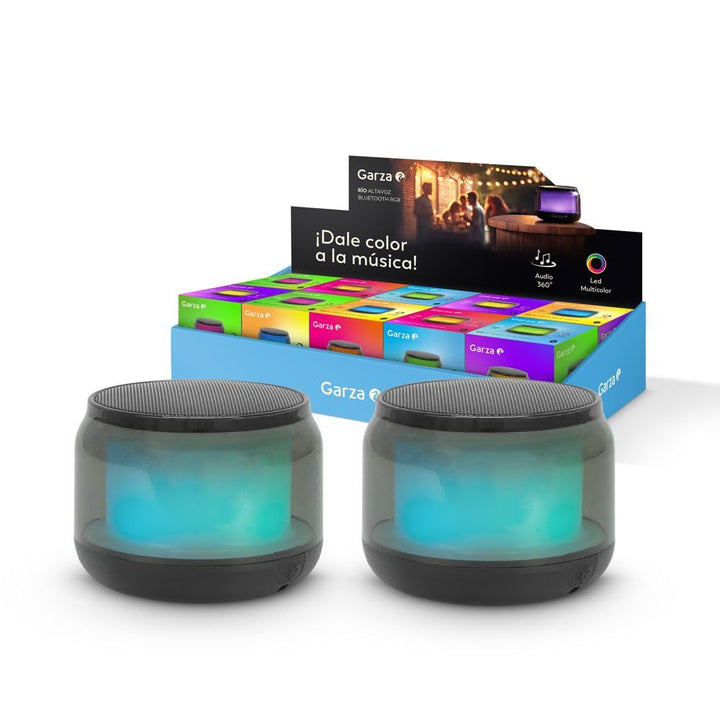 Garza - Pack 2 Tragbarer kabelloser Bluetooth 5.1/Micro SD-Lautsprecher mit 15 mehrfarbigen LED-Lich