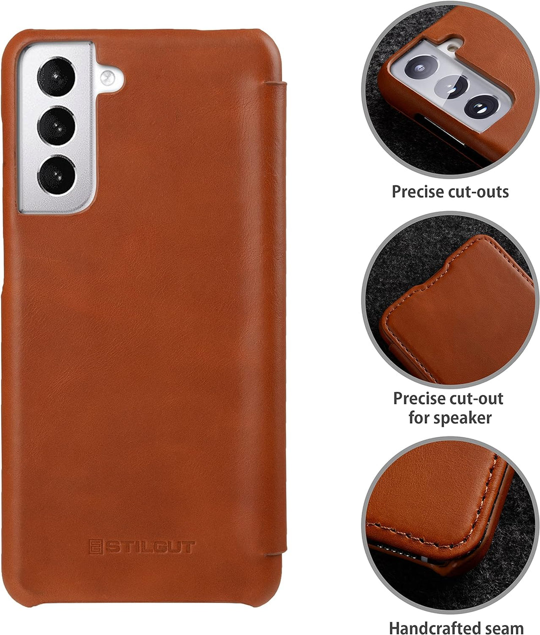 STILGUT Book Case kompatibel mit Samsung Galaxy S21 5G Hülle aus Leder zum Klappen, Klapphülle, Hand