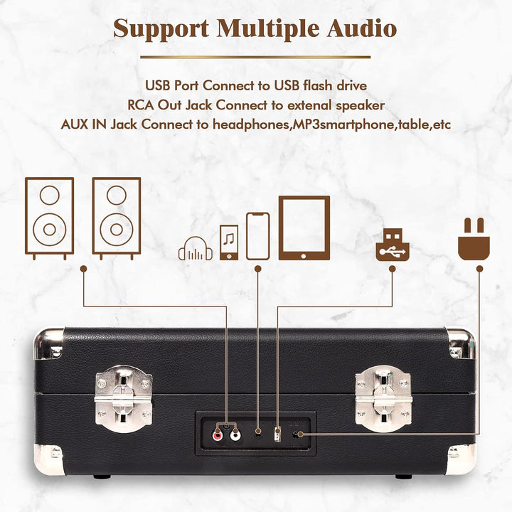 Voksun Bluetooth Record Player, Vinyl Turntable, Built-in Speaker, Belt Drive 33/45/78 RPM, Portable
