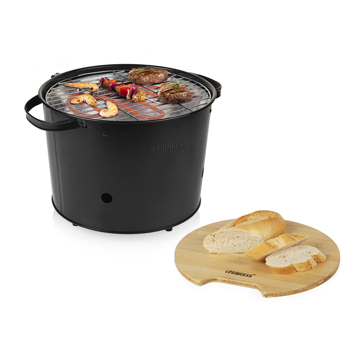 Princess Hybridgrill 112240 – Holzkohle- oder Elektrogrill – mit Bambusschneidebrett – 1400 W – Gril