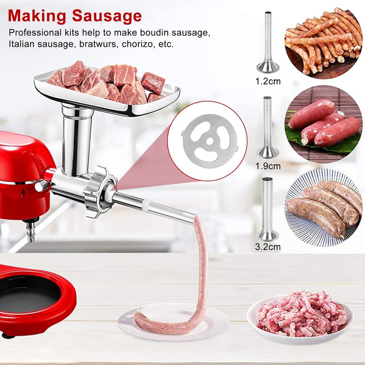 Fleischwolf Aufsatz für Kitchen-Aid Küchenmaschinen,als Kitchen-aid Standmixer Zubehör mit 4 Mahlsch