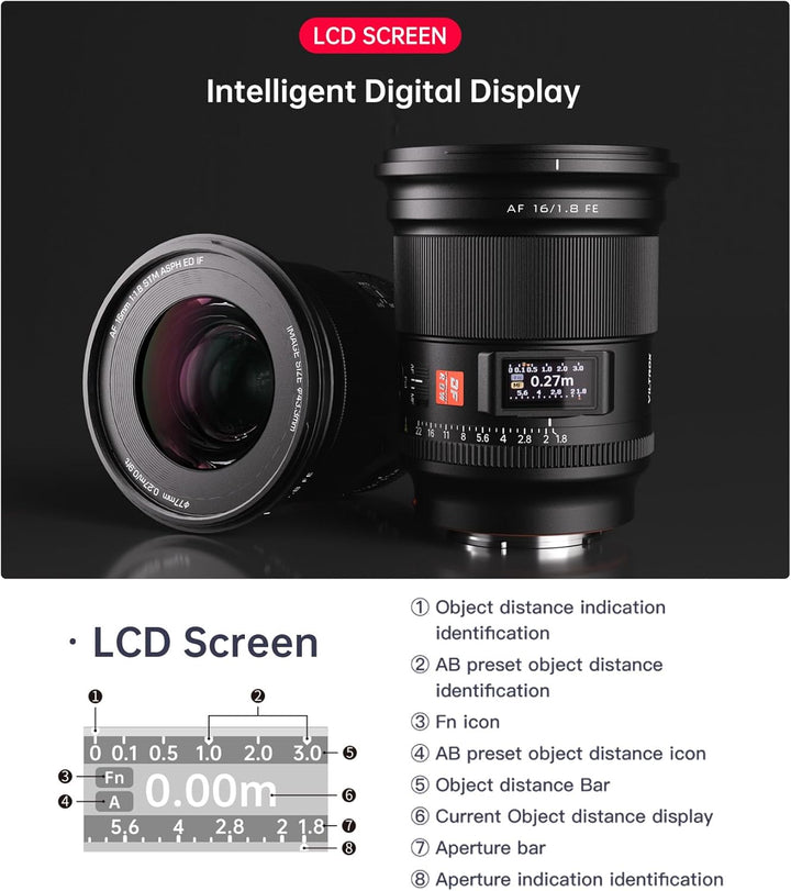 VILTROX AF 16mm F1.8 FE Objektiv für Sony E Mount, grosse Blende F/1.8 Vollformat-Weitwinkelobjektiv