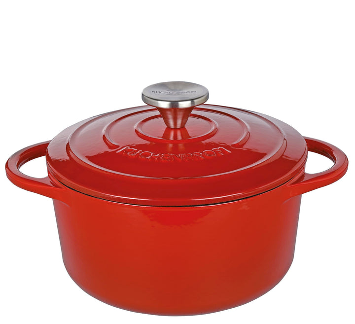 Küchenprofi Gusseisen Bräter mit Deckel, Rot/innen schwarz, 20 cm, Schmortopf, Auflaufform, Dutch Ov