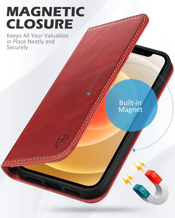 SHIELDON Hülle für iPhone 12 Lederhülle [Echtleder] [Lifetime Garantie] [RFID-Sperre] [Kartenfach] [