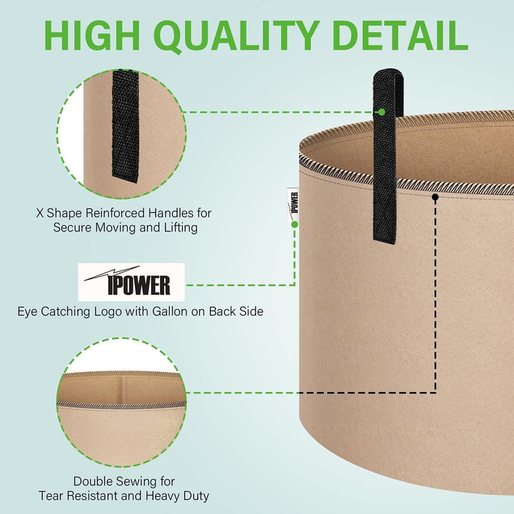iPower 60L 5er Pack Grow Bags Stoff Belüftungstöpfe Behälter mit Riemengriffen für Kindergarten und