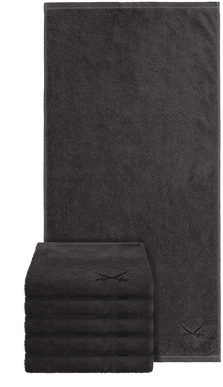 Sansibar Handtuch 6er Set 50x100 cm 100% Baumwolle mit gesticktem Säbel Logo Badtuch Anthrazit 6er S