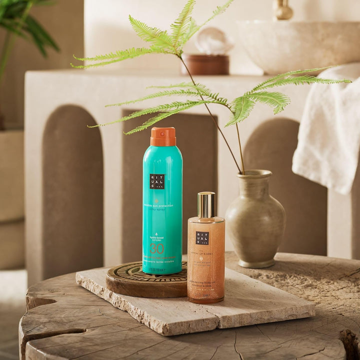 Rituals The Ritual of Karma – Summer Duo – Sonnencreme Spray mit LSF 30 und schimmerndes Körperöl –