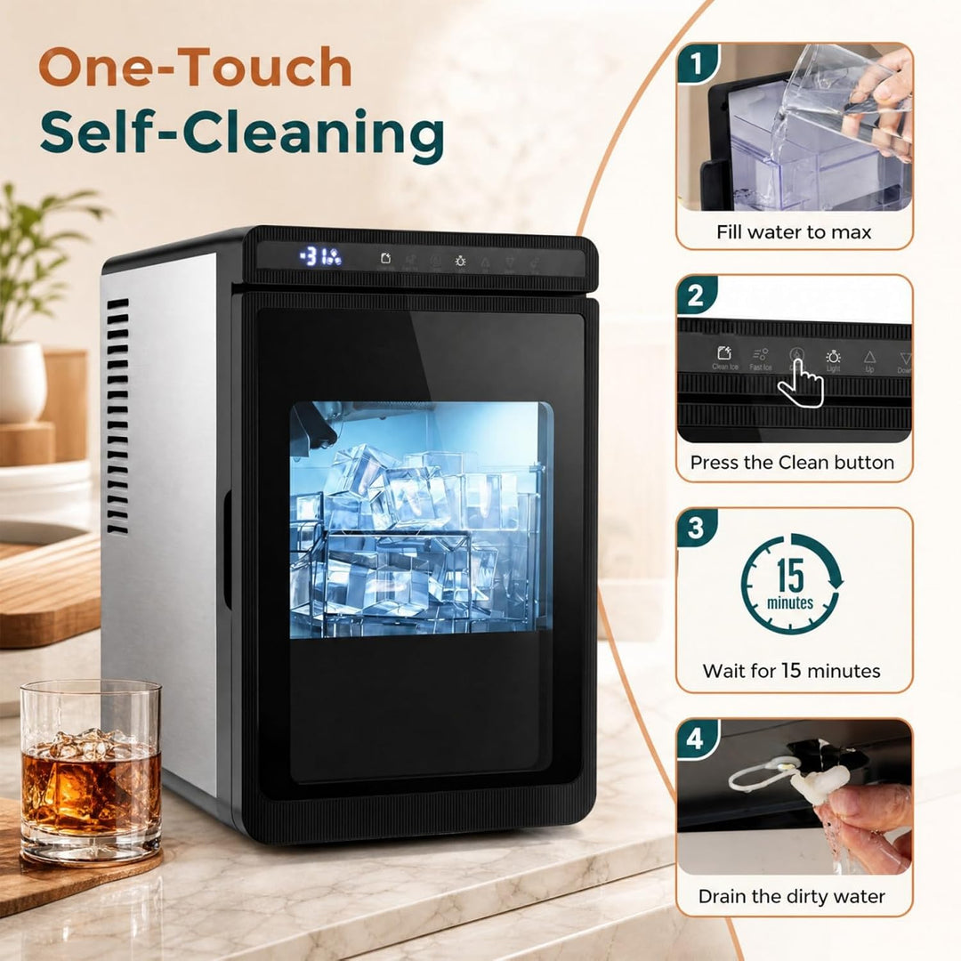 LIFEZEAL Eiswürfelmaschine, transparent, 12 kg/24 h, für Arbeitsplatte, quadratische Eiswürfel, 4 cm