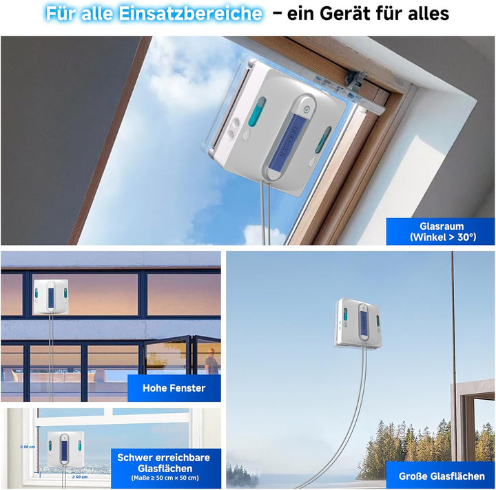 Fensterputzroboter,9000Pa Saugkraft&amp;75N Reinigungskraft,mit 4 Wasser-Sprühdüsen,unterstützt 5 Reinig