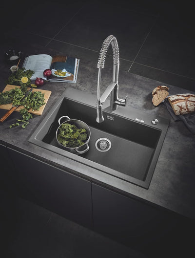 GROHE K7 Küchenarmatur, hoher Auslauf, Profibrause, SuperSteel 32950DC0 Edelstahl Large Rundes Desig