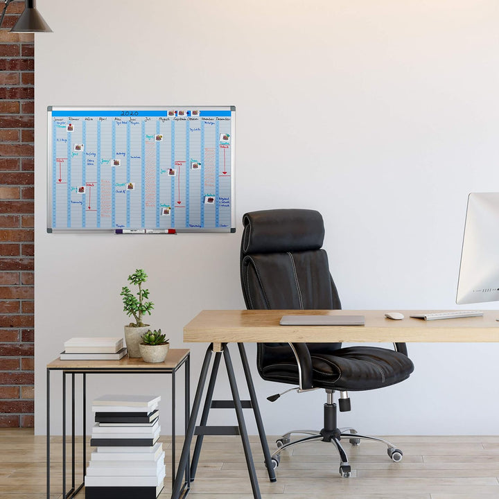 Relaxdays Whiteboard, Jahresplaner, abwischbar, magnetisch, Planungstafel mit Stiftablage, Magnetwan