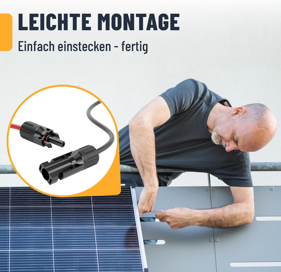 2X 5 Meter Solarkabel 4mm2 H1Z2Z2-K schwarz & rot von ABSINA - PV Kabel UV-beständig - Photovoltaik