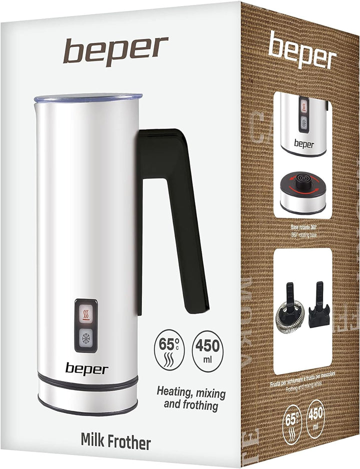 BEPER BB.210 Milchaufschäumer, Automatischer Milchaufschäumer aus Stahl für Cappuccino, Milch, heiss
