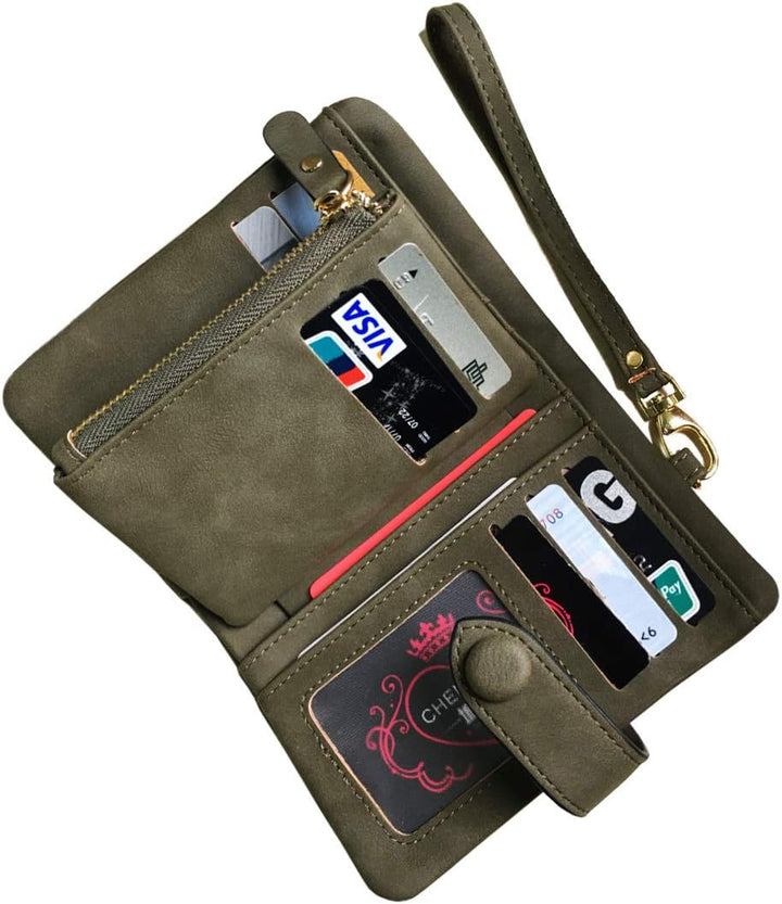 AOXONEL Damen Bifold Leather Wallet RFID blockiert Damen Armband mit kartenhalter-id Fenster geldbör