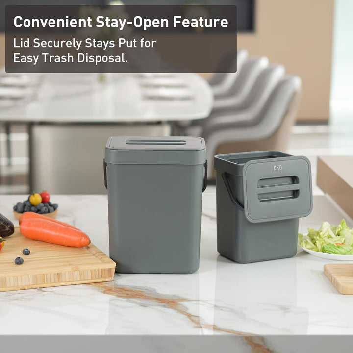 EKO Pure Mini-Küchen-Mülleimer zur Wandmontage mit Deckel, Lebensmittelabfallbehälter, 3 l, Grau, gr