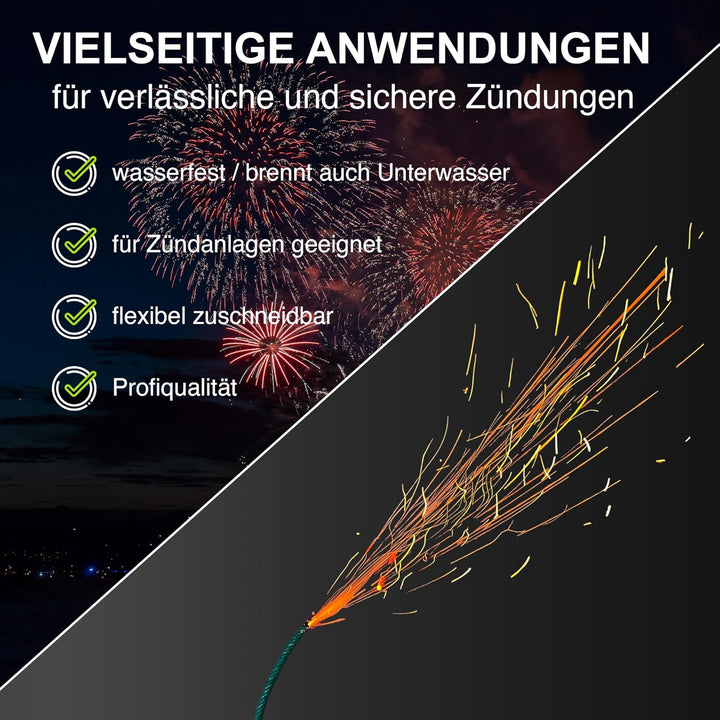 h2i Zündschnur | 96 m | Ø 2,0 mm | +/- 90 s/m | Anzündlitze Grüne Visco ideal für Pyrotechnik, Feuer