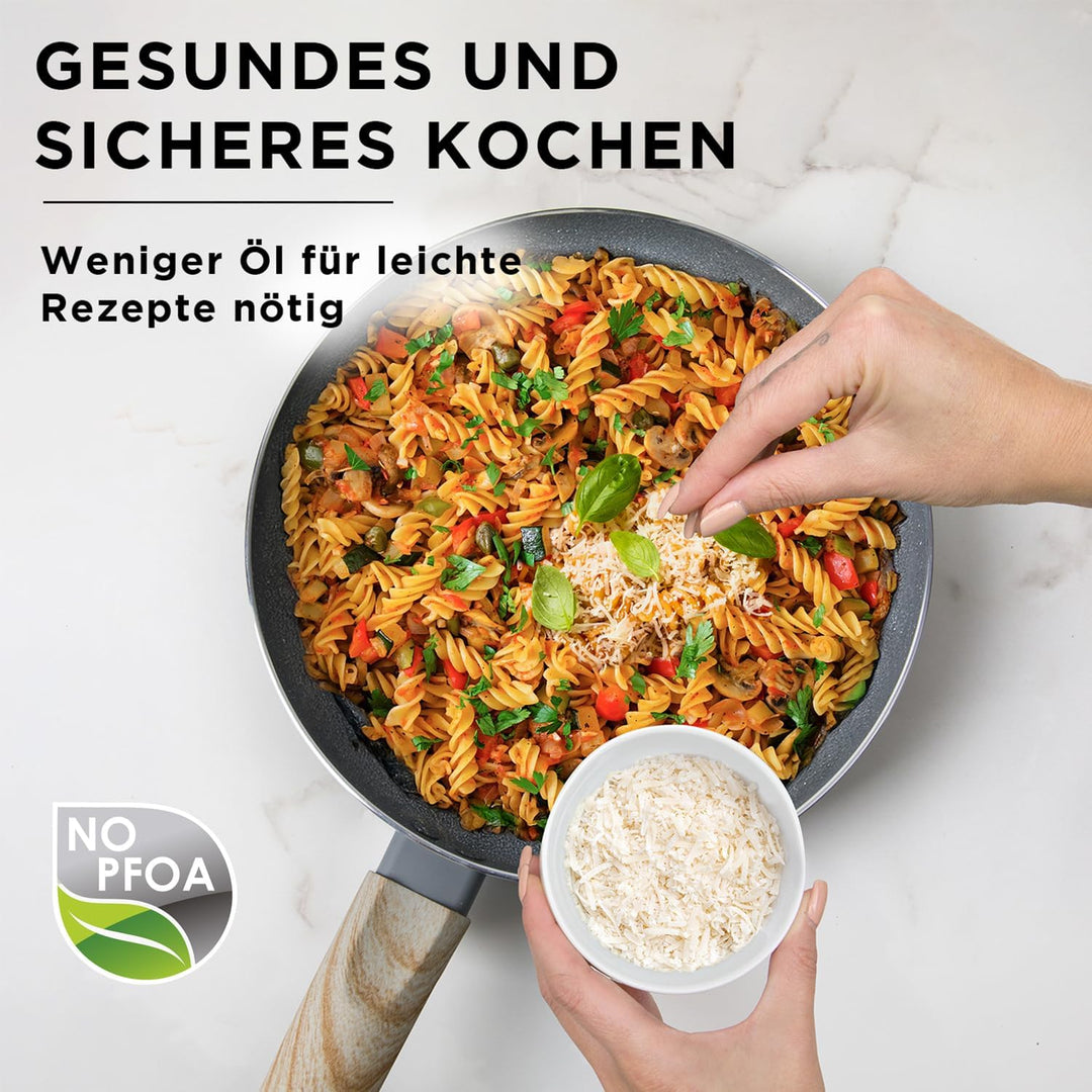 Kasanova Mrs Wood Antihaft-Aluminium-Kochgeschirrset, geeignet für alle Kochfelder, Glasdeckel, schn