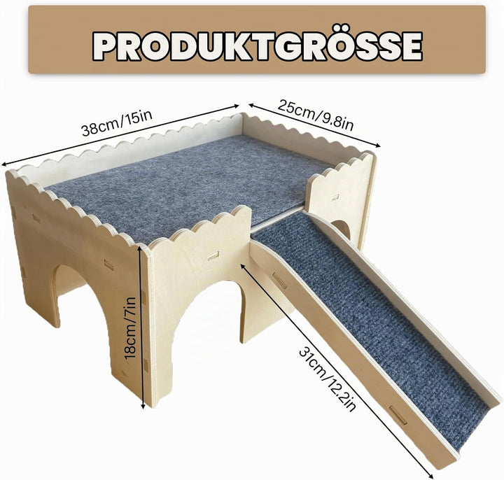 Mehrstöckiges Meerschweinchen Versteck, Holz Meerschweinchen Bett mit Treppe und Matten, Hamster Hau