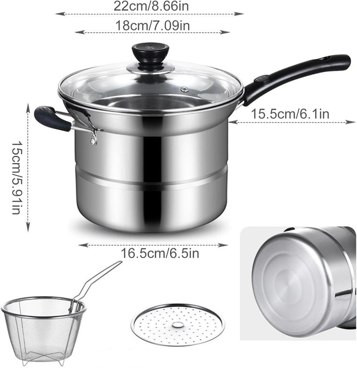 Deep Fryer Topf, Edelstahl, Bratpfanne, 20,6 x 14,3 cm, multifunktionaler Strainer im Lieferumfang e