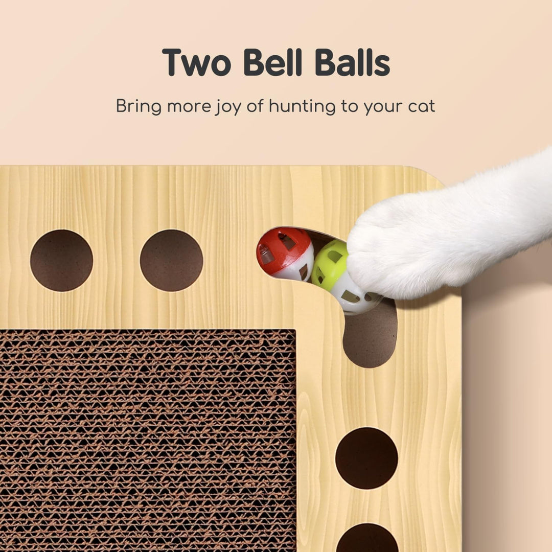 Nobleza Katzen kratzbrett mit Minze，Katzenspielzeug Interaktives mit 2 Klingelballs，3 in 1 Wellpappe