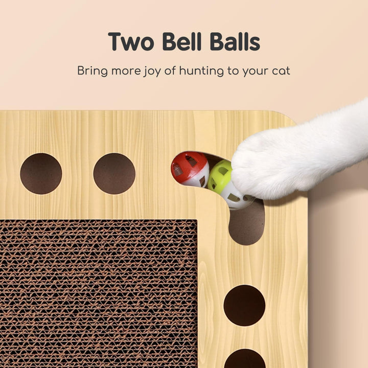 Nobleza Katzen kratzbrett mit Minze，Katzenspielzeug Interaktives mit 2 Klingelballs，3 in 1 Wellpappe