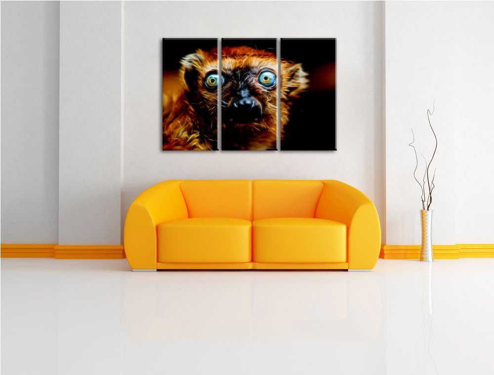 Dark seltener Blauaugenmaki NewArt 3-Teiler Leinwandbild 120x80 Bild auf Leinwand, XXL riesige Bilde