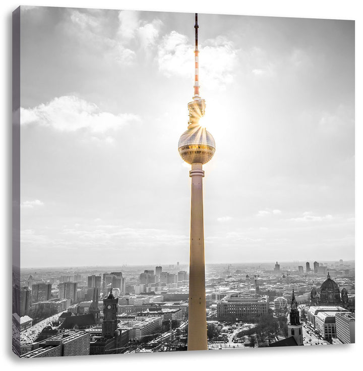 Pixxprint Berliner Fernsehturm als Leinwandbild/Grösse: 70x70 cm/Wandbild/Kunstdruck/fertig bespannt