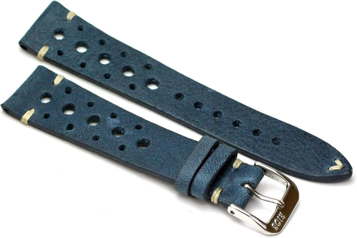RIOS1931 Rallye Vintage Rindsleder Uhrenarmband handgemacht in Deutschland 19mm blau