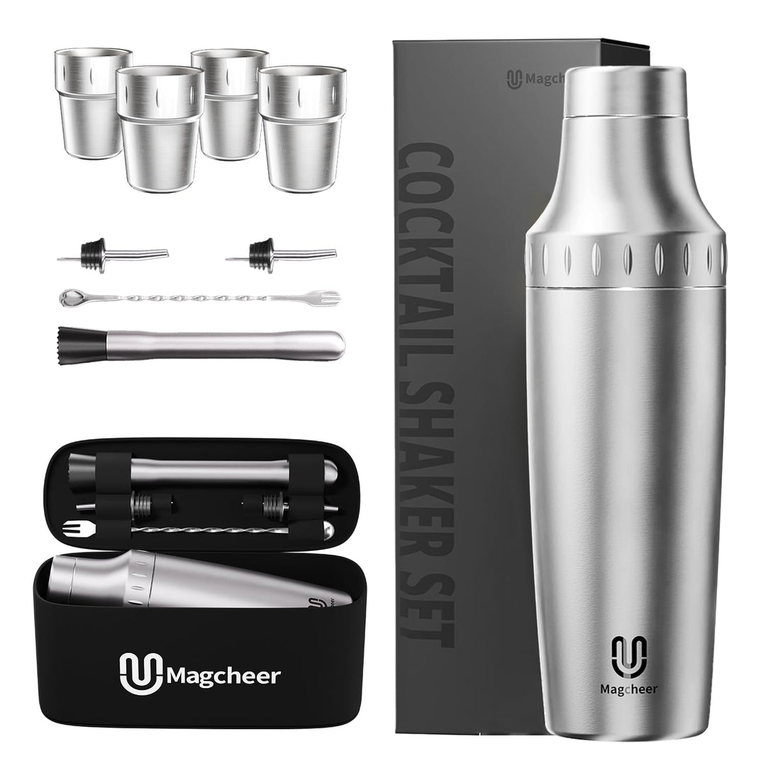 Magcheer Cocktail Shaker Set mit Stapelbaren Bechern 900ml Premium Edelstahl Frostsicherer Doppelwan