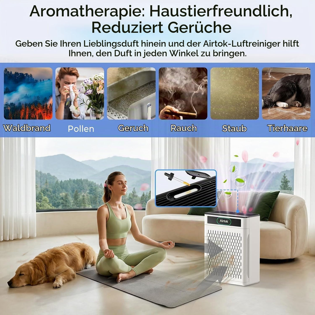 AIRTOK Luftreiniger, Luftreiniger Allergiker Für Räume bis zu 170m², mit Waschbarer Filter, PM 2.5 L