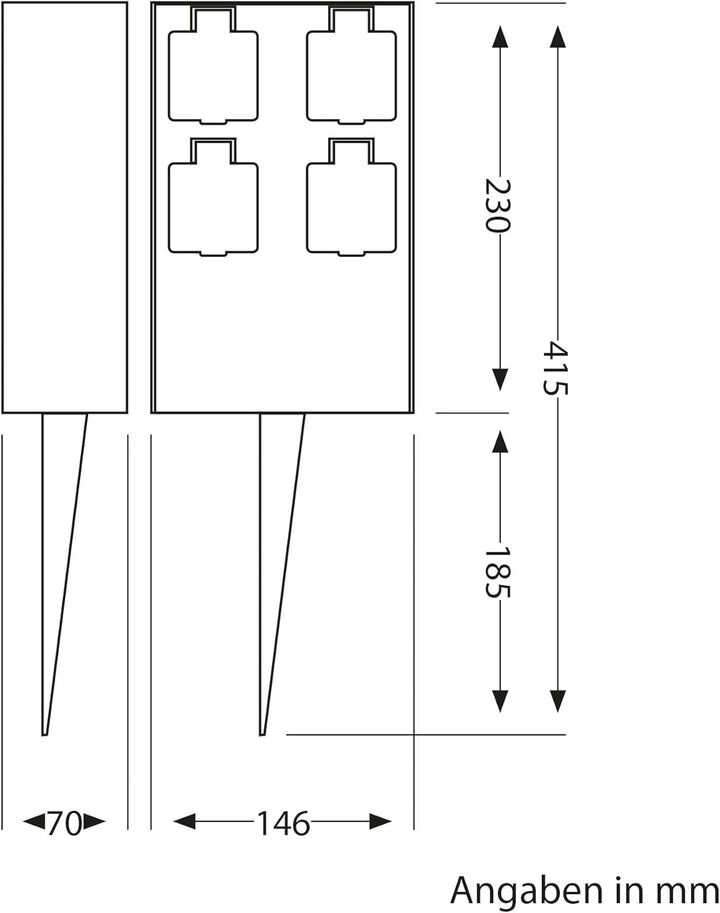 ledscom.de Garten-Steckdosen-Säule POMI mit Erdspiess für aussen, IP44, 4-Fach, anthrazit, eckig, 23