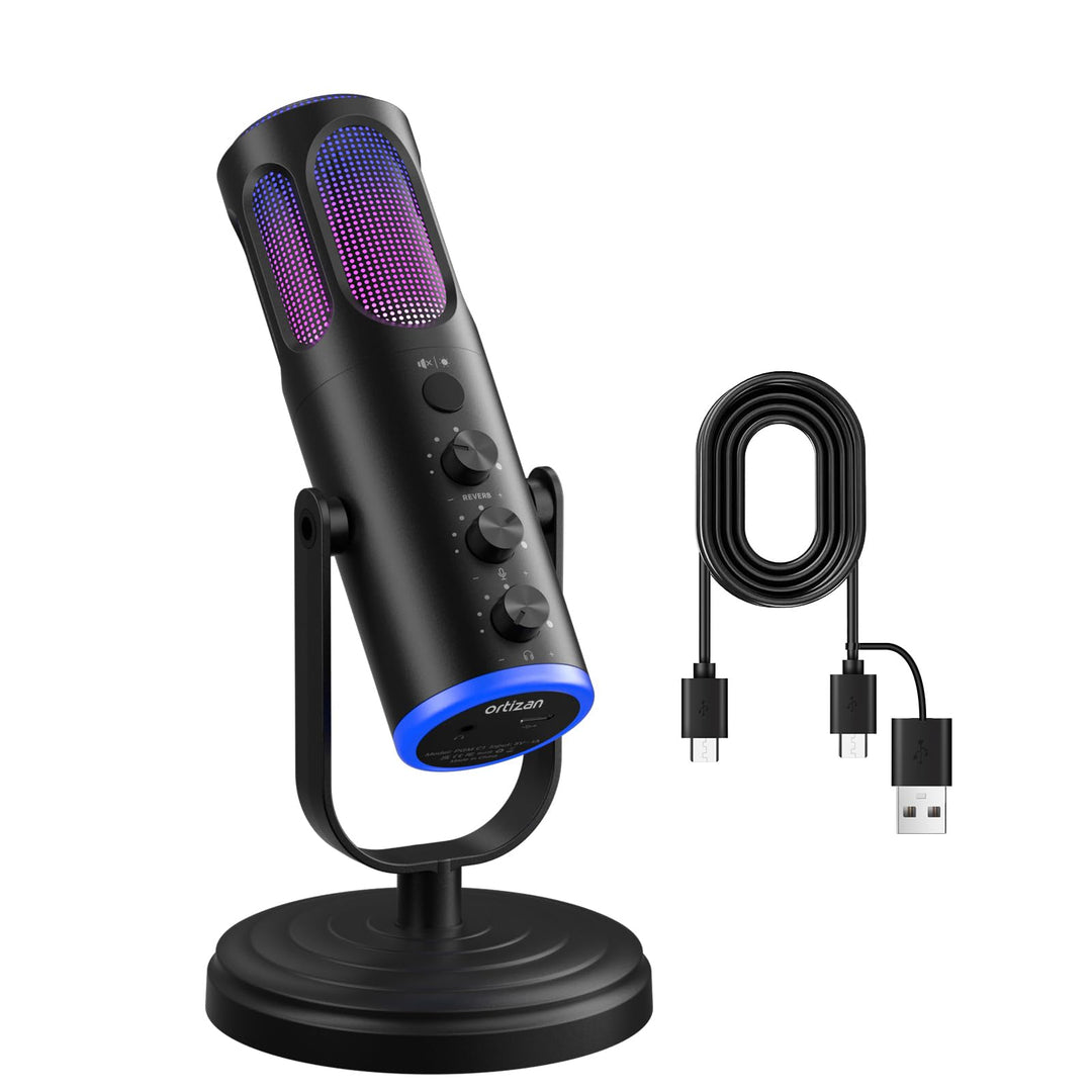 Ortizan Gaming Mikrofon für PC, Kondensatormikrofon mit Geräuschunterdrückung und RGB-Beleuchtung, S