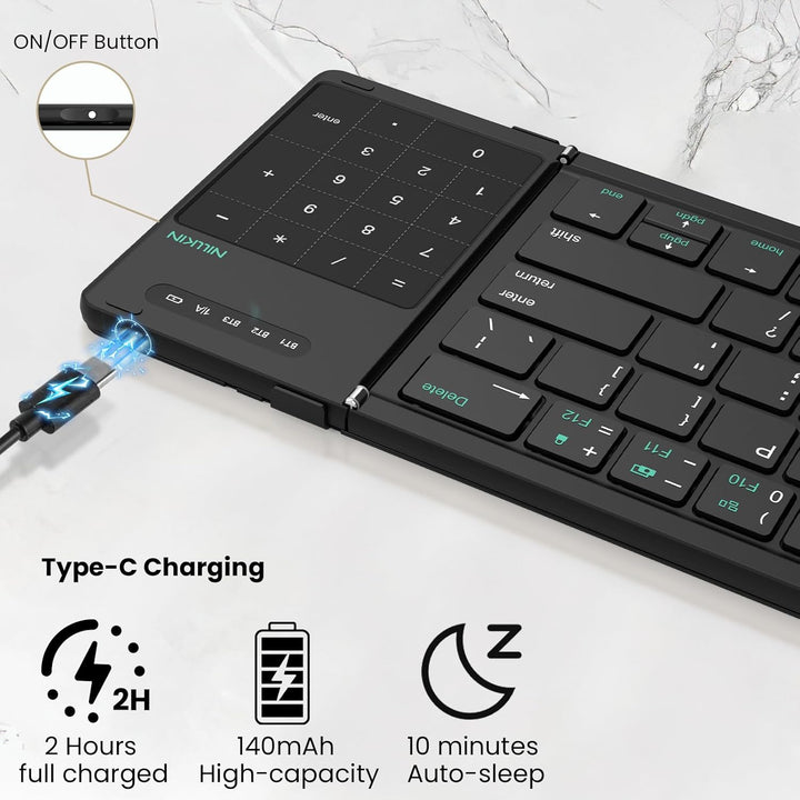 Nillkin Faltbare Bluetooth Tastatur mit Touchpad, kabellose Wiederaufladbare Klapptastatur mit Ziffe