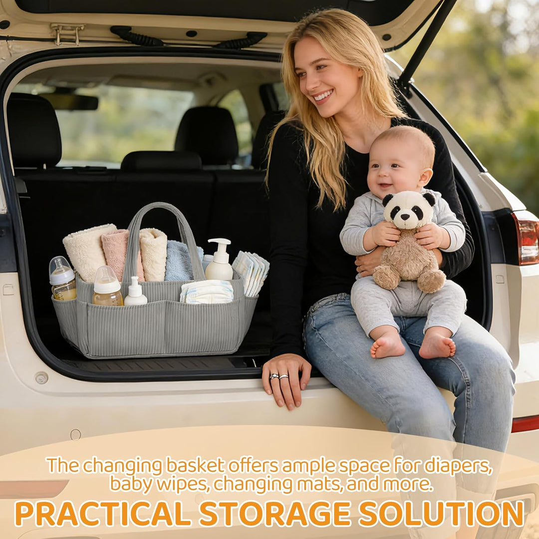 Wickelkorb Cord für Wickeltisch,Baby Windel Caddy Organizer mit Wechselbaren Fächern,Stilvoller Aufb
