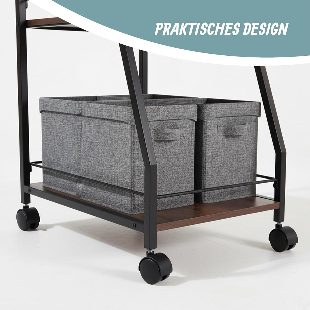 Relaxdays Küchenwagen, 3 Ebenen, Gläserhalter, Industrial, Rollwagen Küche, HBT 83x39x29 cm, Servier